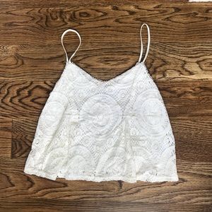 American Eagle White Lace Mid-drift Top